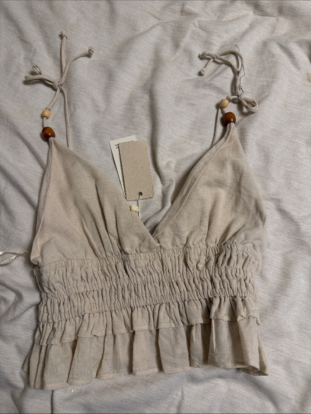 Women's Smocked Ruffled Cami Top — Beige